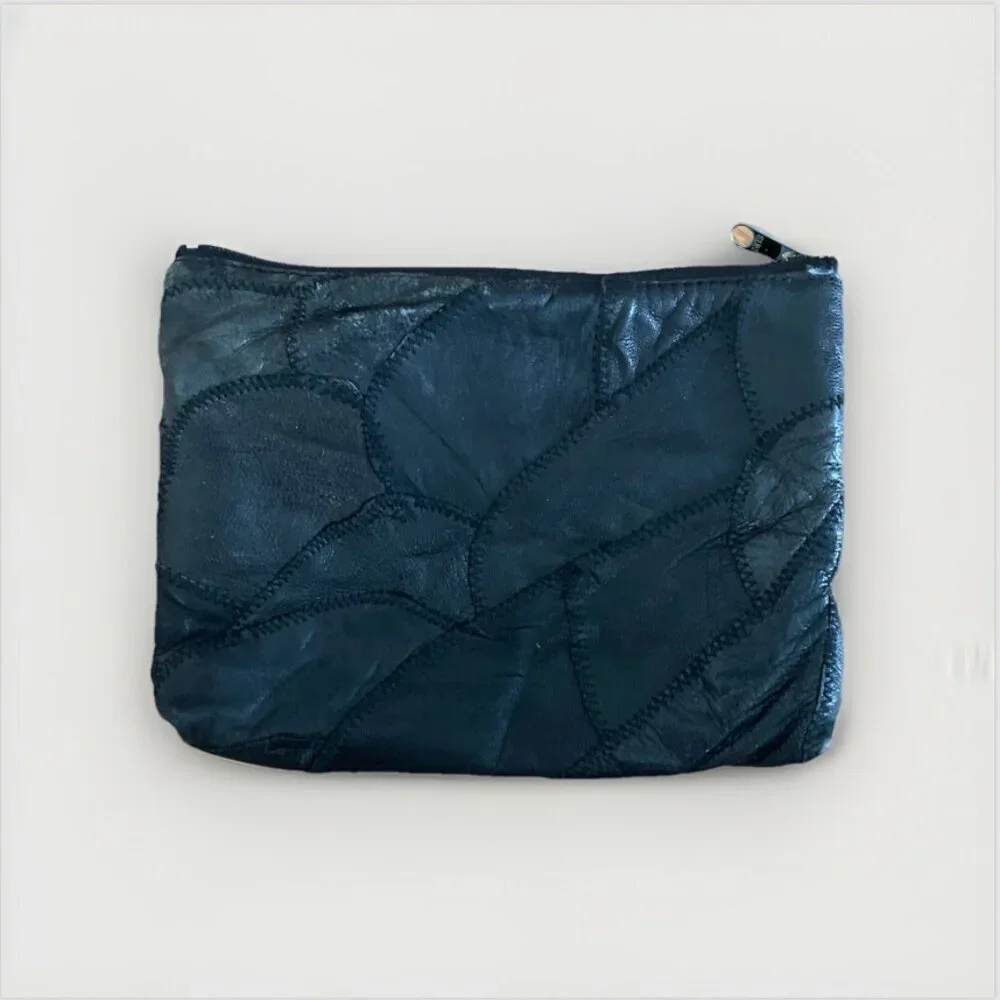 vintage leather patchwork pouch cosmetic makeup bag travel everyday